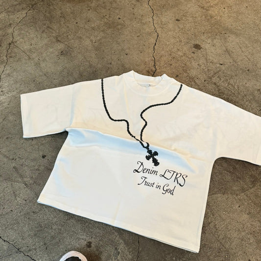 DENIM LETTERS CHAIN TEE
